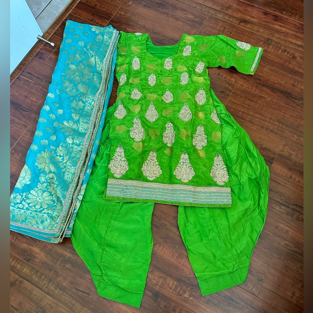 Silk Green and Aqua Blue Salwar Suit